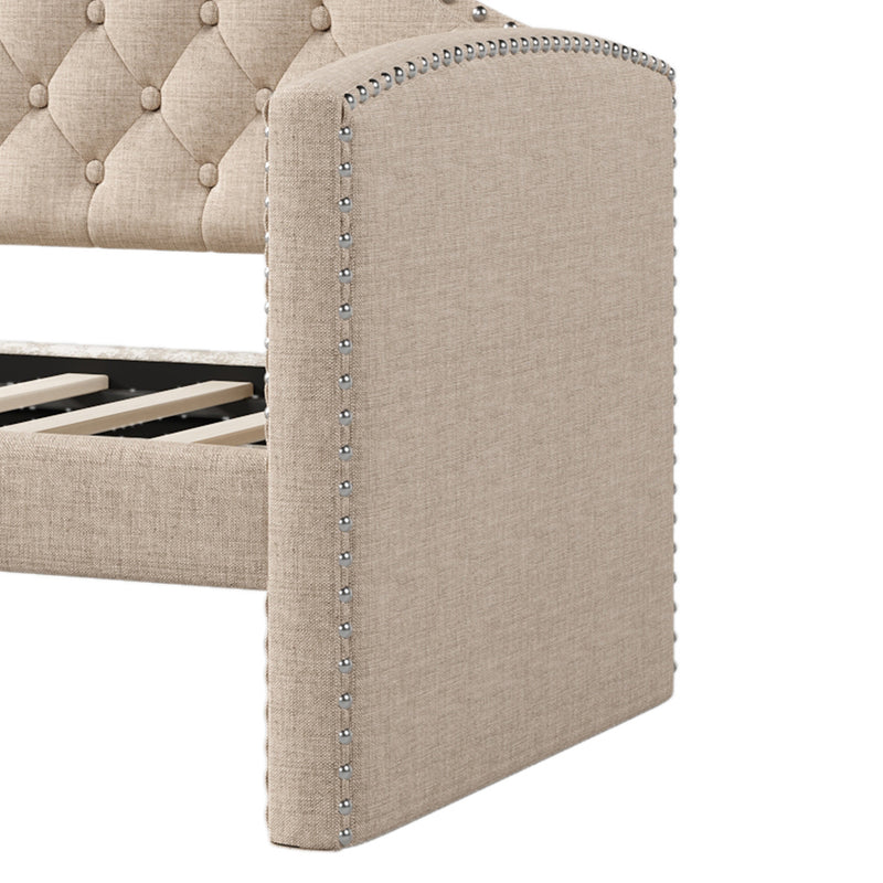 Twin Size Upholstered Daybed with Drawers for Guest Room, Small Bedroom, Study Room, Beige