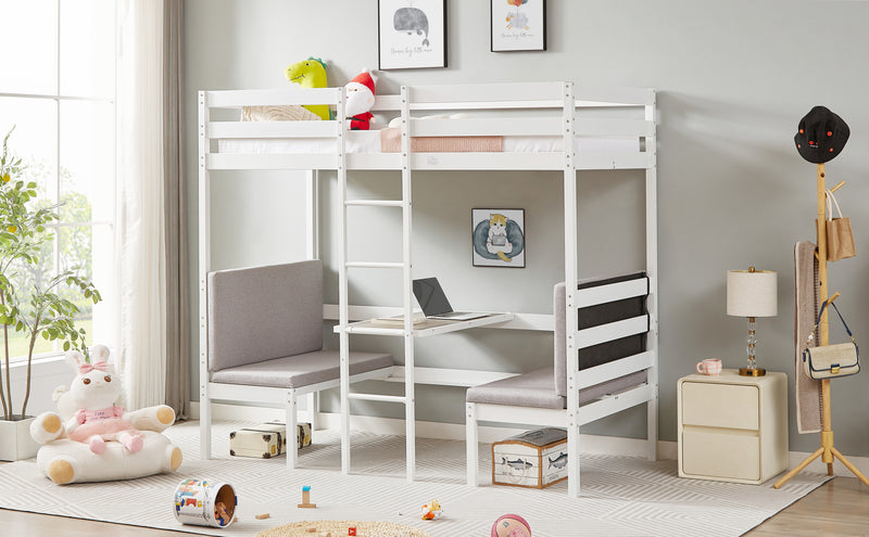 Twin Over Twin Bunk Beds Can be Turn into Upper Bed and Down Desk, Cushion Sets are Free for Kids, Teens, Girls, Boys. White,79''L x 40.9''W x 79''H.