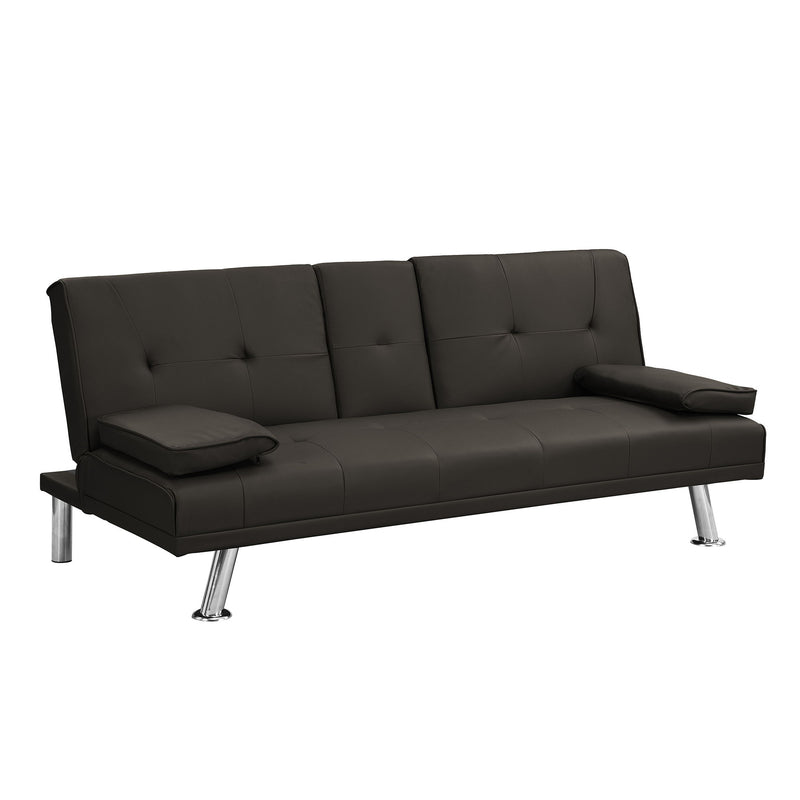 Sofa Bed With Armrest Two Holders Wood Frame, Stainless Leg Futon