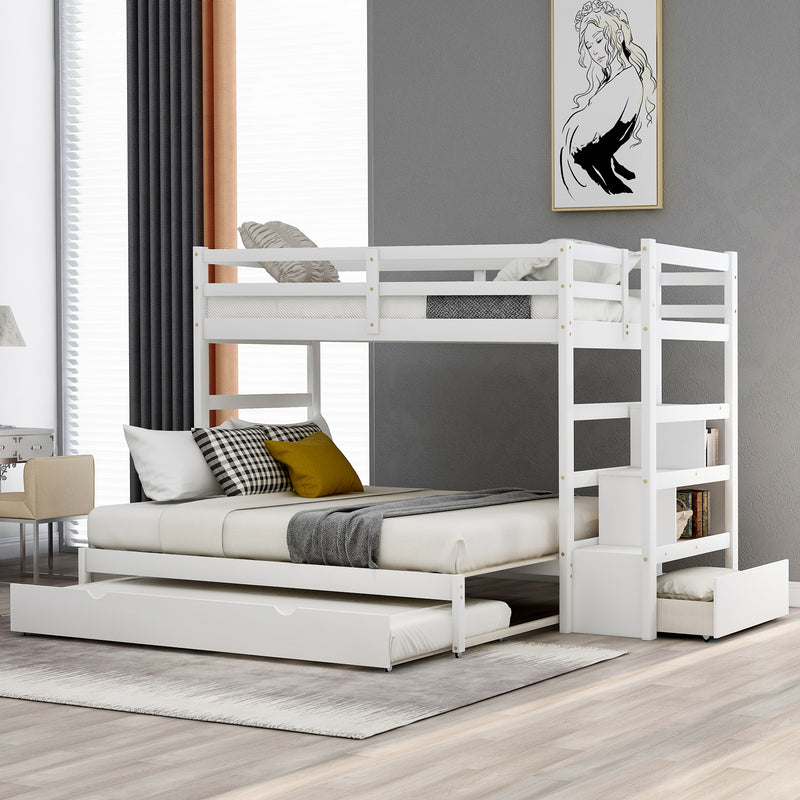 Twin over Twin/King (Irregular King Size) Bunk Bed with Twin Size Trundle, Extendable Bunk Bed   (White)(OLD SKU :LP000032AAK)