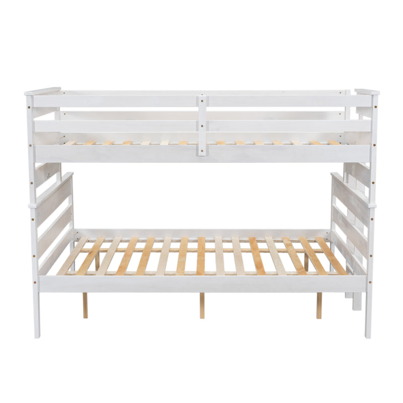 Wood Twin XL over Queen Bunk Bed with Ladder, White