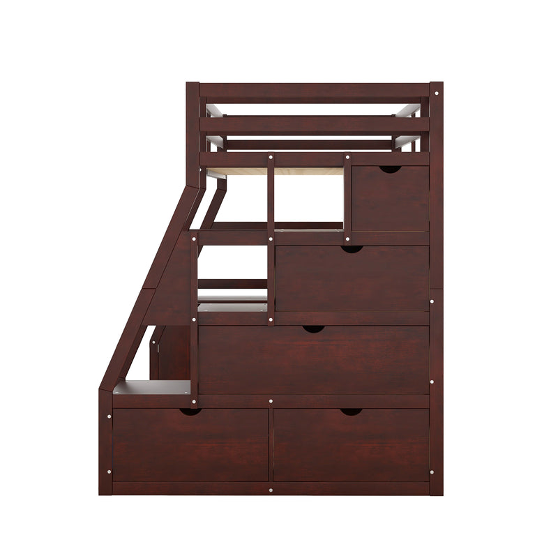 Twin Size Loft Bed with 7 Drawers 2 Shelves and Desk - Espresso