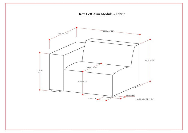 Rex - Left Arm Sofa Module - Gray