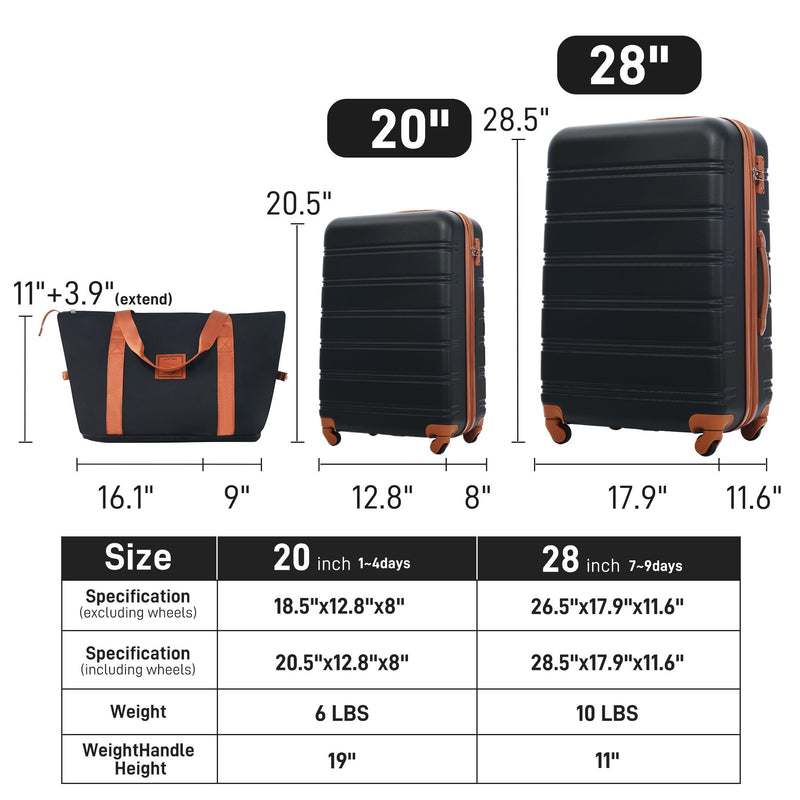 Hardshell Luggage Sets 2 Pieces + Bag Spinner Suitcase With Tsa Lock Lightweight 20" / 28"