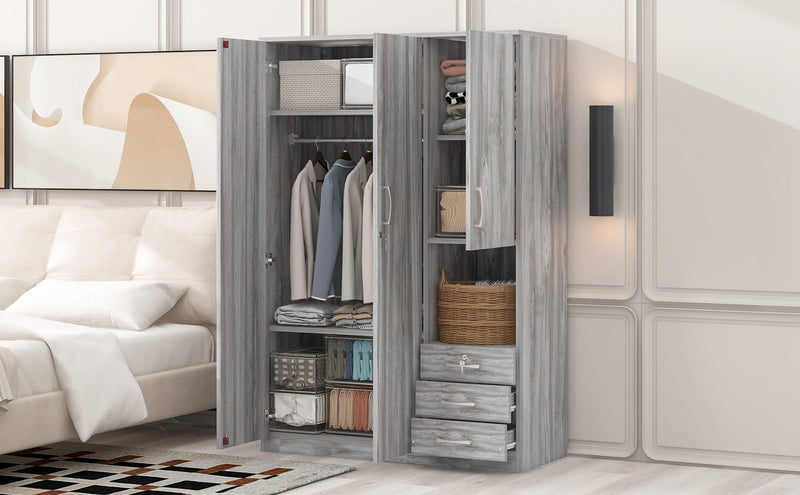 2 Doors Wooden Wardrobe Storage For Bedroom, With Shelves And 3 Drawers