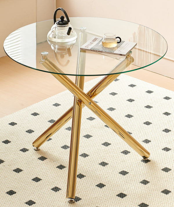 Dining Table With Metal Leg And Glass, Modern Space Saving Kitchen Table For Living Room - Golden