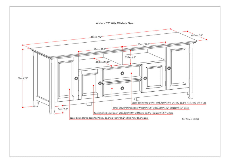 Amherst - Wide TV Media Stand - Hickory Brown