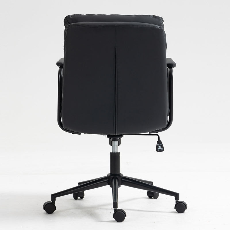 Office Chair, Mid Back Home Office Desk Task Chair With Wheels And Arms Ergonomic PU Leather Computer Rolling Swivel Chair With Padded Armrest