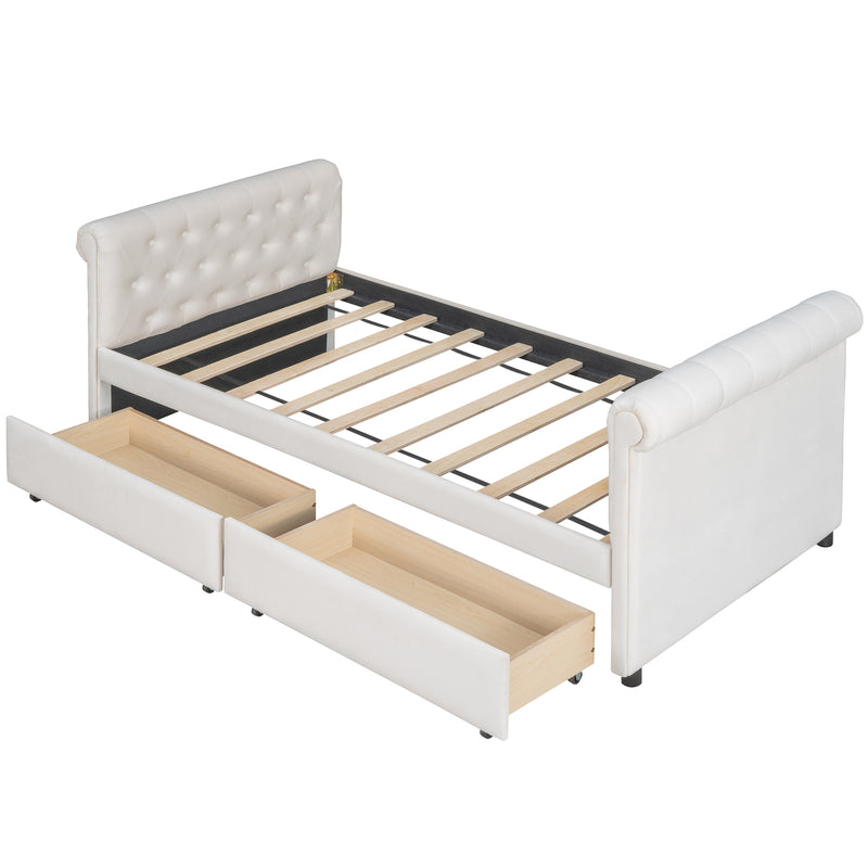 Twin Size Upholstered daybed with Drawers, Wood Slat Support, Beige(OLD SKU :LP000117AAA)