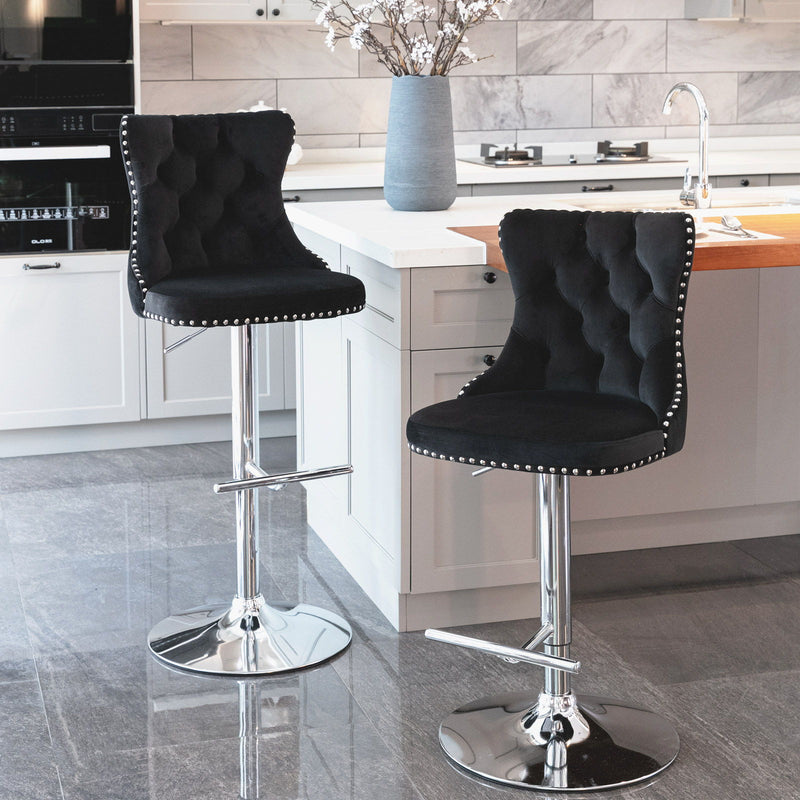 Swivel Velvet Barstools Adjusatble Seat Height From 25-33", Modern Upholstered Chrome Base Bar Stools With Backs Comfortable Tufted For Home Pub And Kitchen Island (Set of 2)