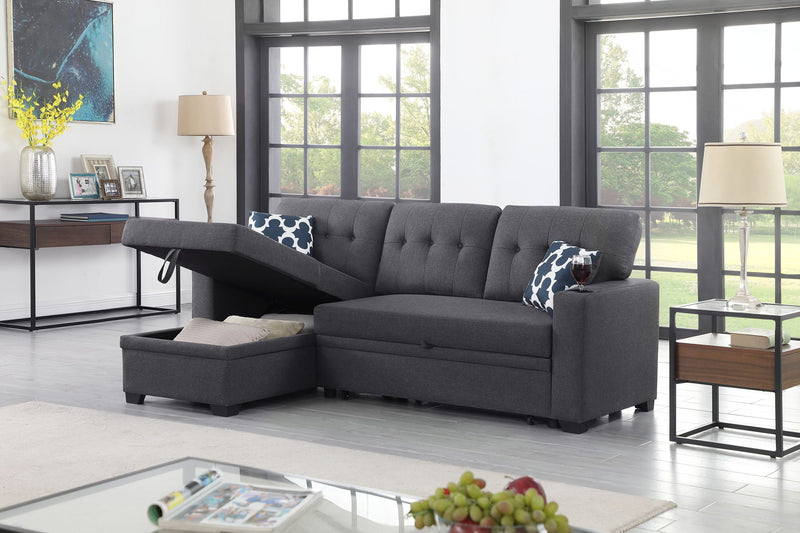 82" Width Sectional With Storage Chaise And Cupholder Armrest