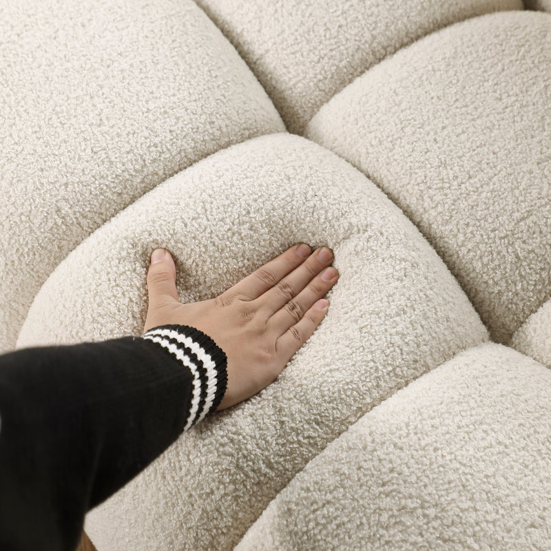 64.96 length ,35.83" deepth ,human body structure for USA people,  marshmallow sofa,boucle sofa ,2  seater, BEIGE  BOUCLE