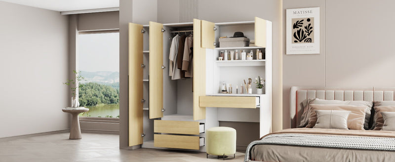 3 Door Storage Desk Wardrobe For Bedroom With Shelves And 3 Drawers