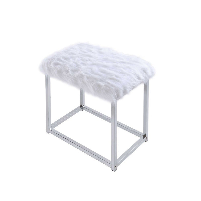 Carenze II - Vanity Desk - White Faux Fur & Chrome - Atlantic Fine Furniture Inc