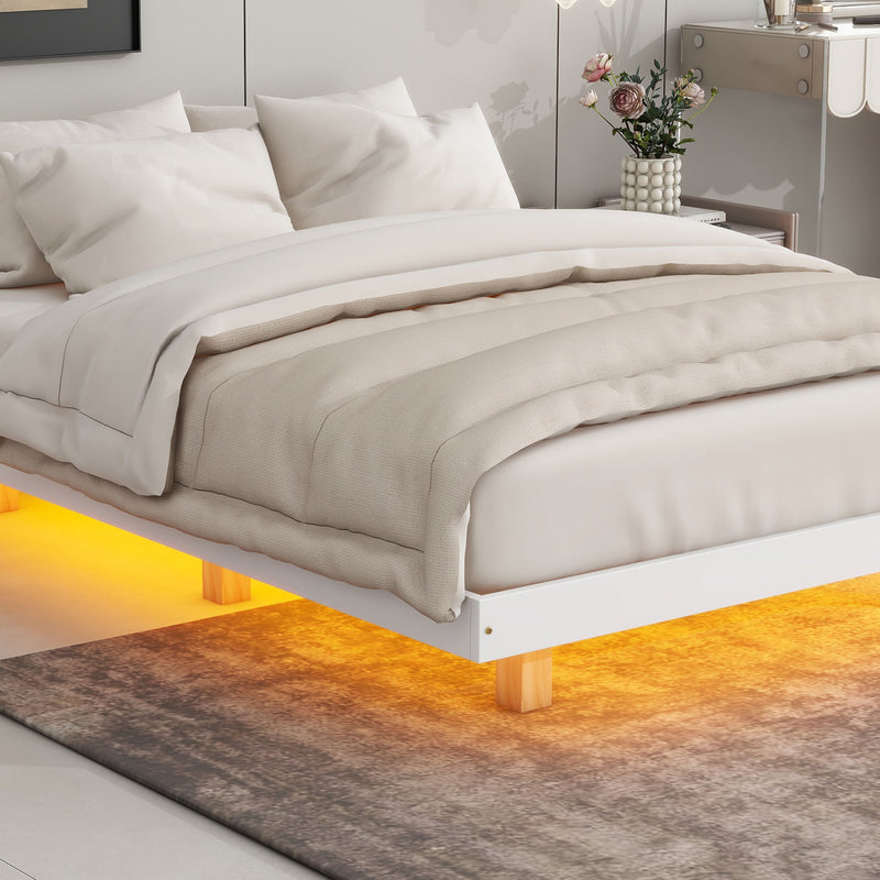 Floating Bed With LED Lights Underneath, Modern Low Profile Platform Bed With LED Lights