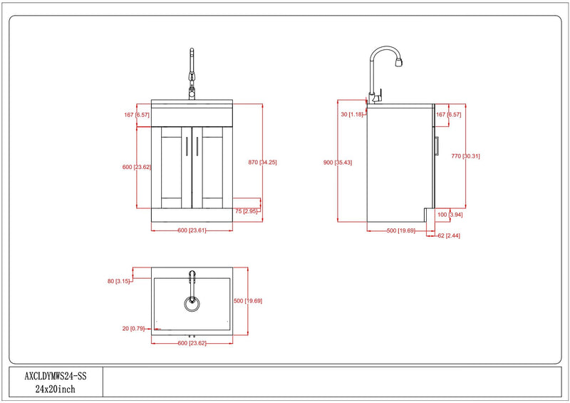 Shaker - Modern Wide, Laundry Cabinet With Faucet And Stainless Steel Sink