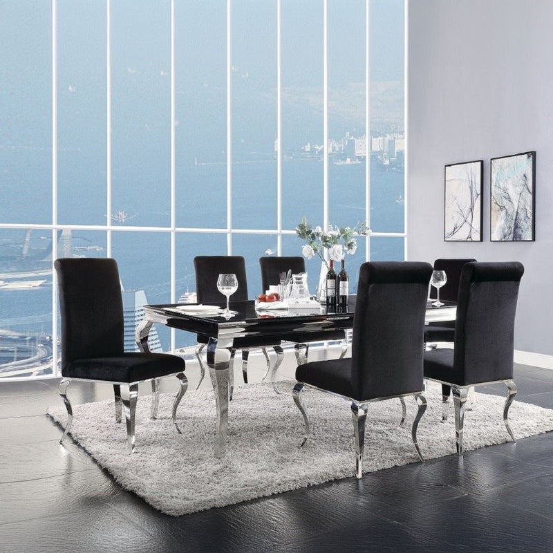 Fabiola - Dining Table - Stainless Steel & Black Glass