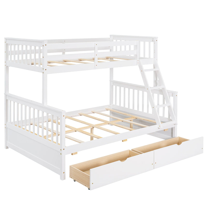 Twin Over Full Bunk Bed With Ladders And Two Storage Drawers