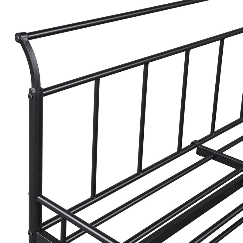 Twin Size Metal Daybed with Curved Handle Design and Twin Size Trundle, Black