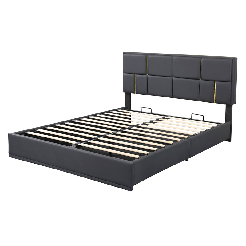 Queen Size Upholstered Platform Bed with Hydraulic Storage System,No Box Spring Needed,Black