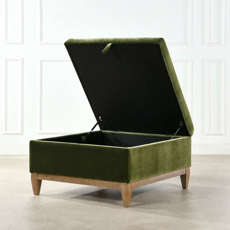 Knox - Square Storage Cocktail Ottoman - Olive Green