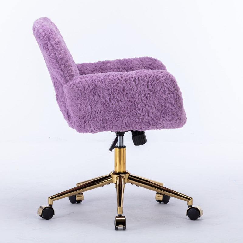 Office Chair, Artificial Rabbit Hair Home Office Chair With Golden Metal Base, Adjustable Desk Chair Swivel Office Chair, Vanity Chair