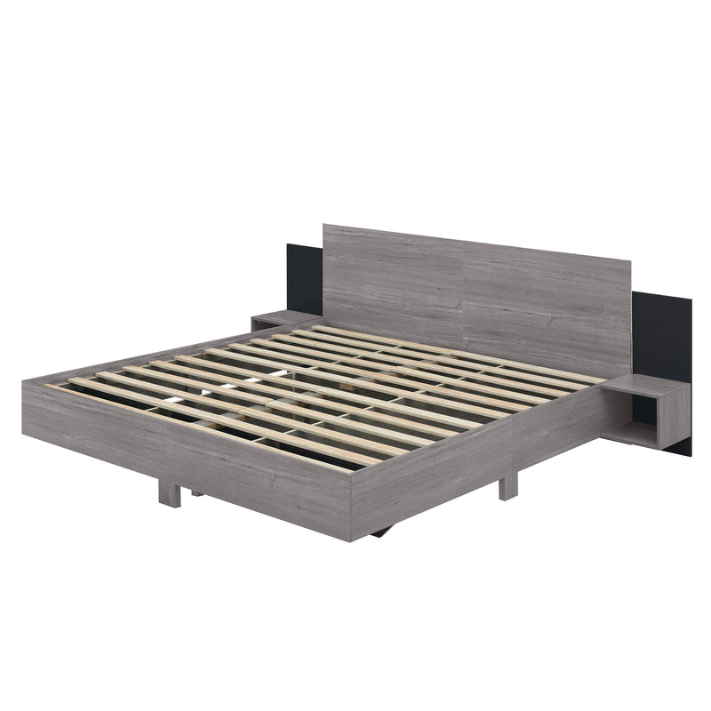 Floating Platform Bed, With LED Lights, Bedside Nightstand