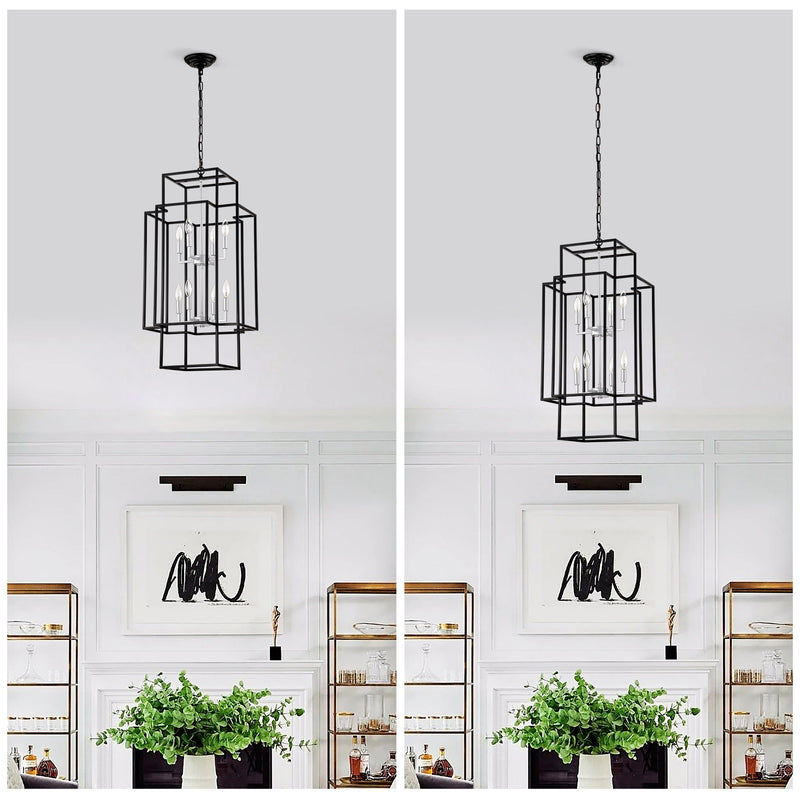 8 Light Lantern Chandelier Lighting, Entryway Chandeliers For High Ceilings, Chandeliers For Dining Room, Foyer, Entry, Staircase, Hallway, Height Adjustable (E12 Bulbs Not Included)