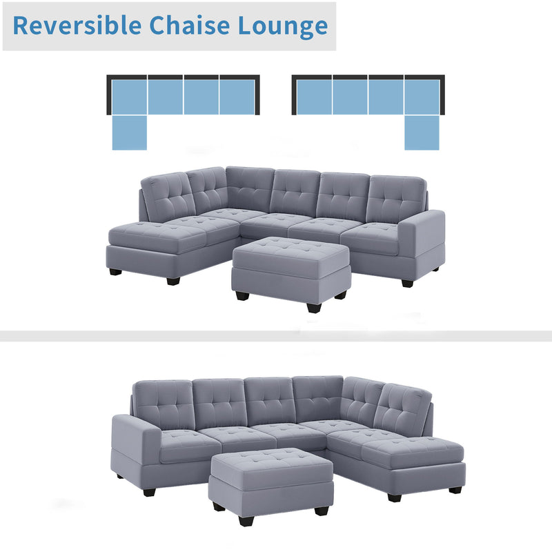 Modern Sectional Sofa With Reversible Chaise, L Shaped Couch Set With Storage Ottoman And Two Cup Holders For Living Room