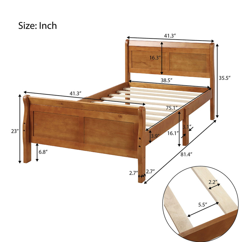 Twin Platform Bed Frame Mattress Foundation Sleigh Bed With Headboard / Footboard / Wood Slat Suppor