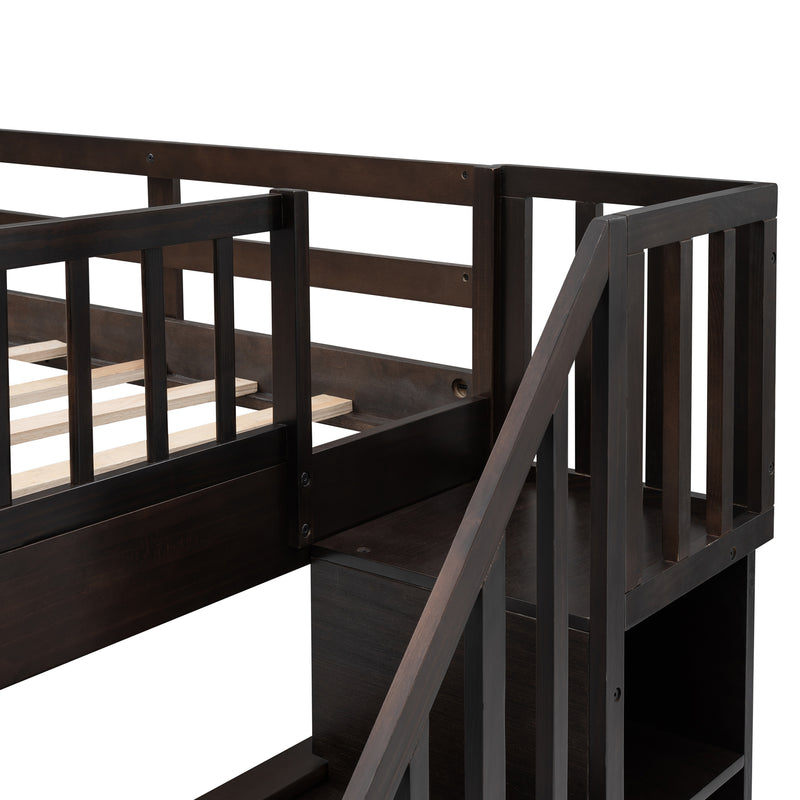 Stairway Full-Over-Full Bunk Bed with Drawer, Storage and Guard Rail for Bedroom, Espresso color( old sku: LP000310AAP )