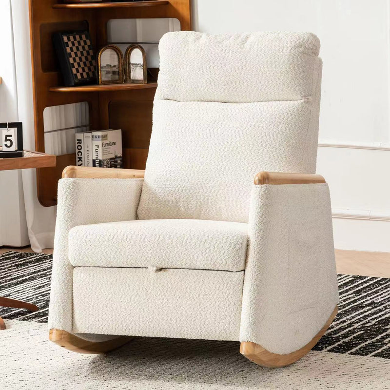 Accent Rocking Chair With Footrest, High Back Rubber Wood Rocking Legs Bedroom Living Space