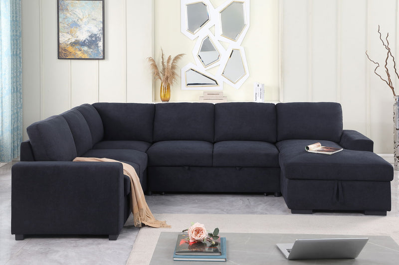 Selene II - Woven Fabric Sleeper Sectional Sofa With Right Facing Storage Chaise - Dark Gray