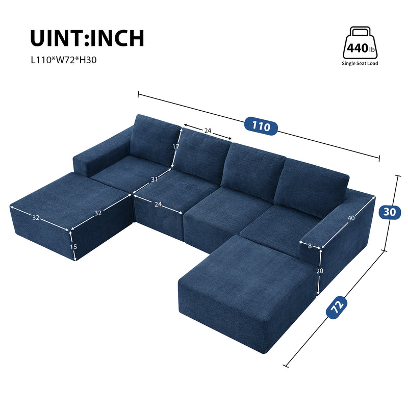 [VIDEO provided][New]110*72" Modular U Shaped Sectional Sofa,Luxury Chenille Floor Couch Set,Upholstered Indoor Furniture,Foam-Filled Sleeper Sofa Bed for Living Room,Bedroom,Free Combination,3 Colors