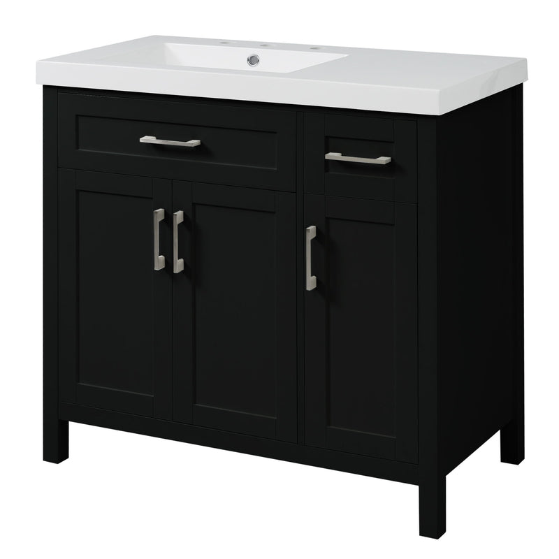 Bathroom Vanity Cabinet With Resin Integrated Sink - 2 Drawers, 3 Doors