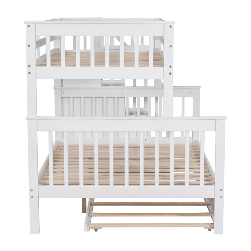 Twin-Over-Full Bunk Bed with Twin size Trundle, Storage and Guard Rail for Bedroom, Dorm, for Adults, White(OLD SKU :LT000119AAK)