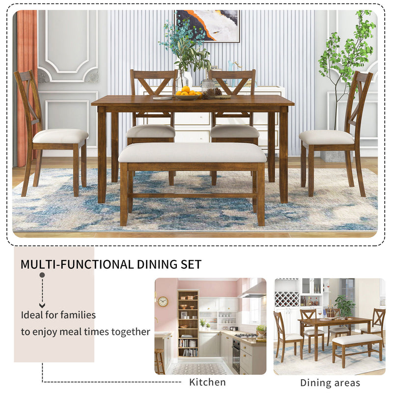 Kitchen Dining Table Set Wooden Rectangular Dining Table, 4 Chairs And Bench Family Furniture