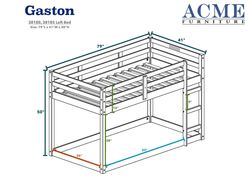 ACME Gaston Loft Bed, Gray 38180