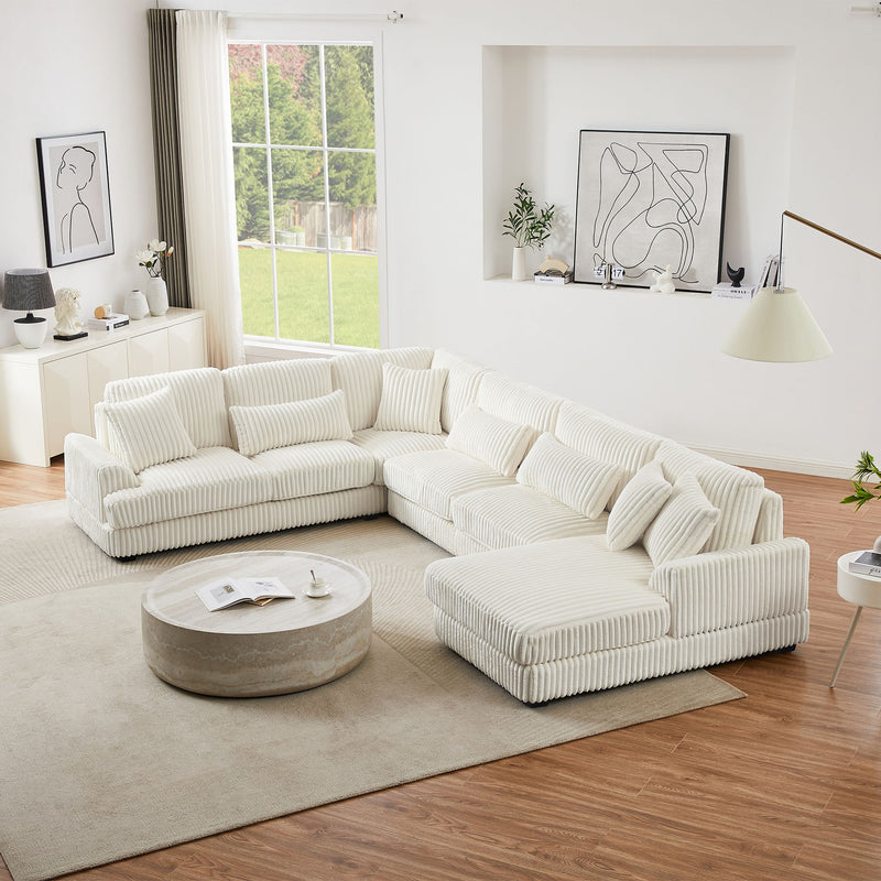 Oversized Sectional Sofa U - Shaped Sofa Couch Modern Sofa Upholstered In Soft Corduroy With A Chaise Lounge For Living Room