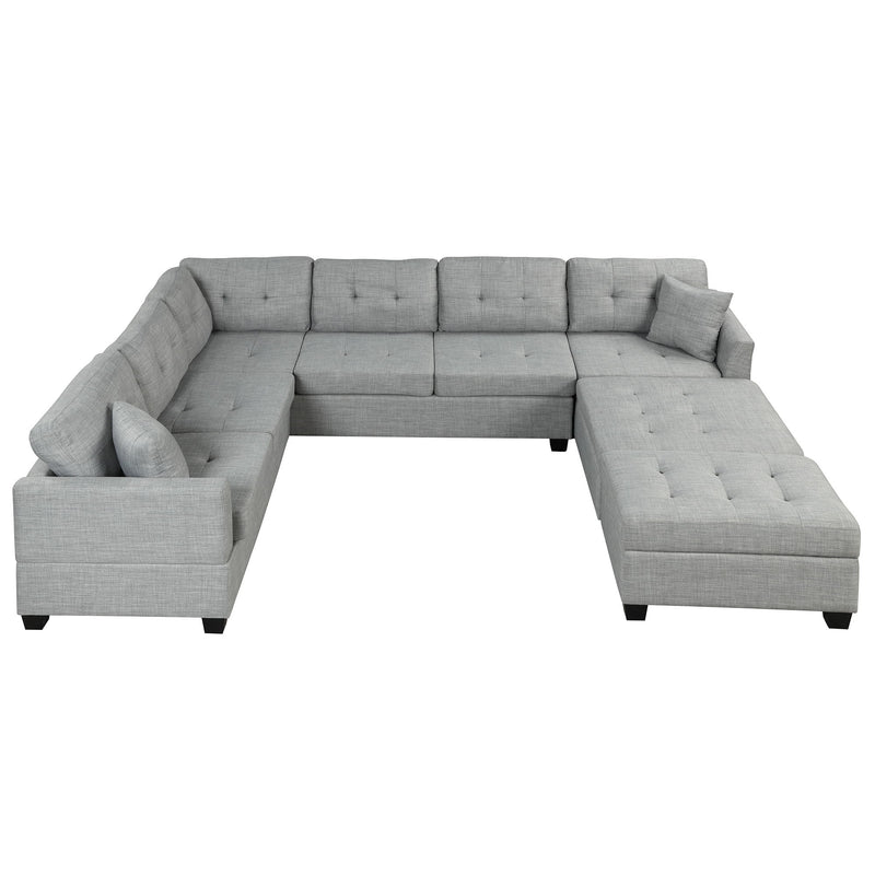 Oversized Sectional Sofa With Storage Ottoman, U-Shaped Sectional Couch With 2 Throw Pillows For Large Space Dorm Apartment