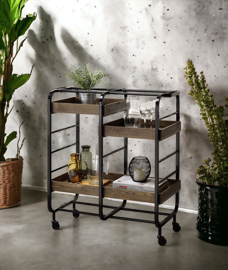 Vorrik - Serving Cart - Black / Walnut