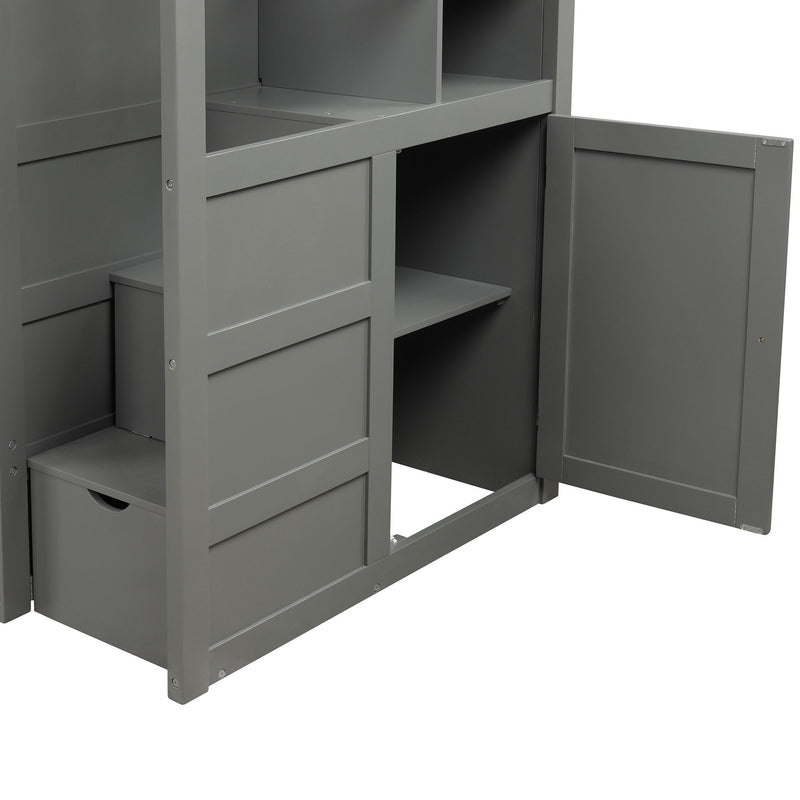 Bunk Bed, Convertible Bottom Bed, Storage Shelves And Drawers