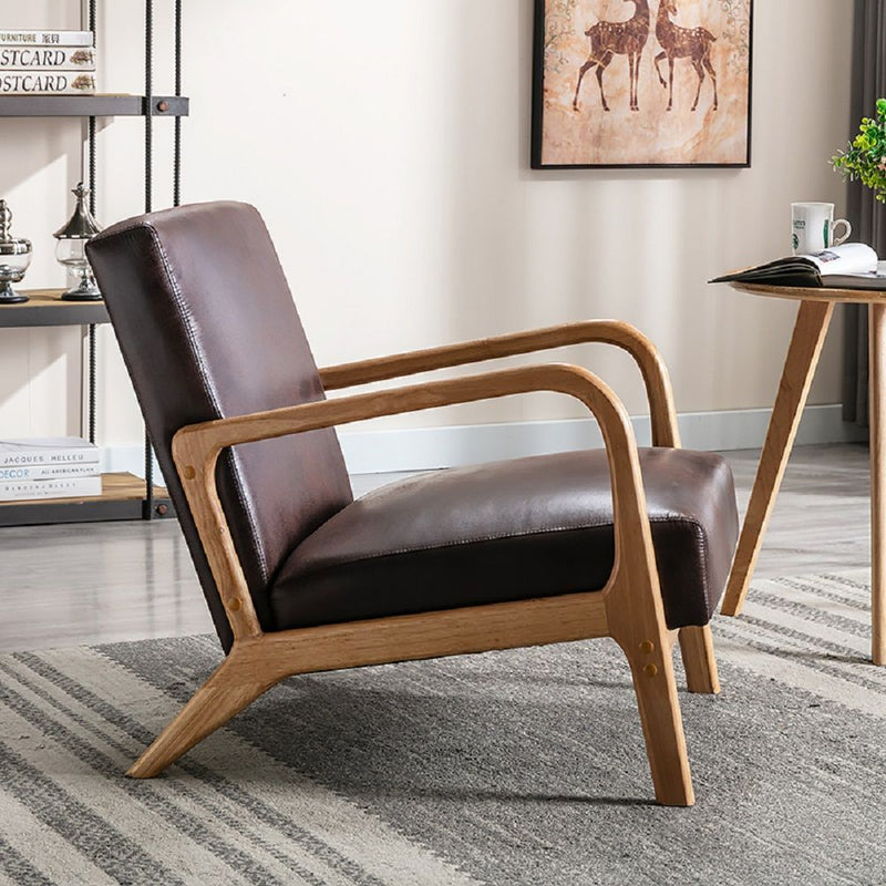 Classic Mid-Century Modern Accent Chairs, Open Framed Armchair With Cushioning Brown - Dark Brown