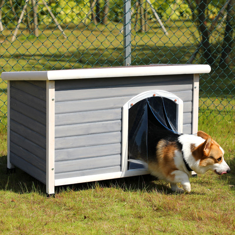 Medium Wooden Outdoor Dog House, Waterproof Roof, Elevated Floor, Adjustable Plastic Feet