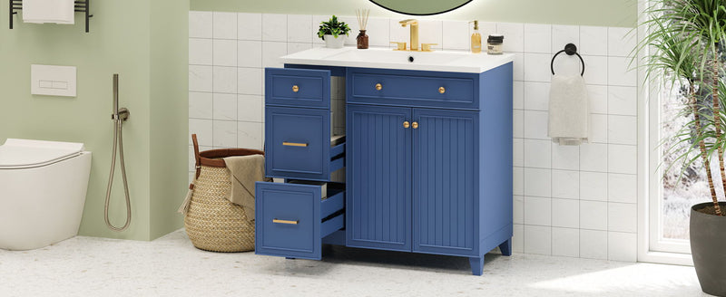 Bathroom Vanity, Transitional Style Bathroom Cabinet With Resin Sink, Single Bathroom Cabinet, With 2 Drawers And 1 Adjustable Storage Shelf, 2 Soft-Close Doors