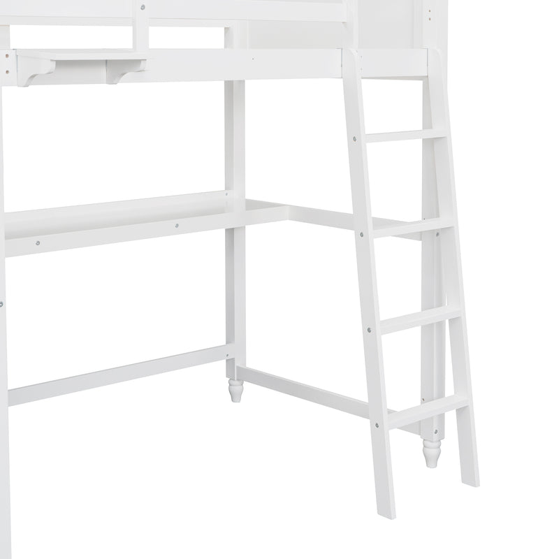 Twin size Loft Bed with Drawers and Desk, Wooden Loft Bed with Shelves - White(OLD SKU: LT001530AAK)