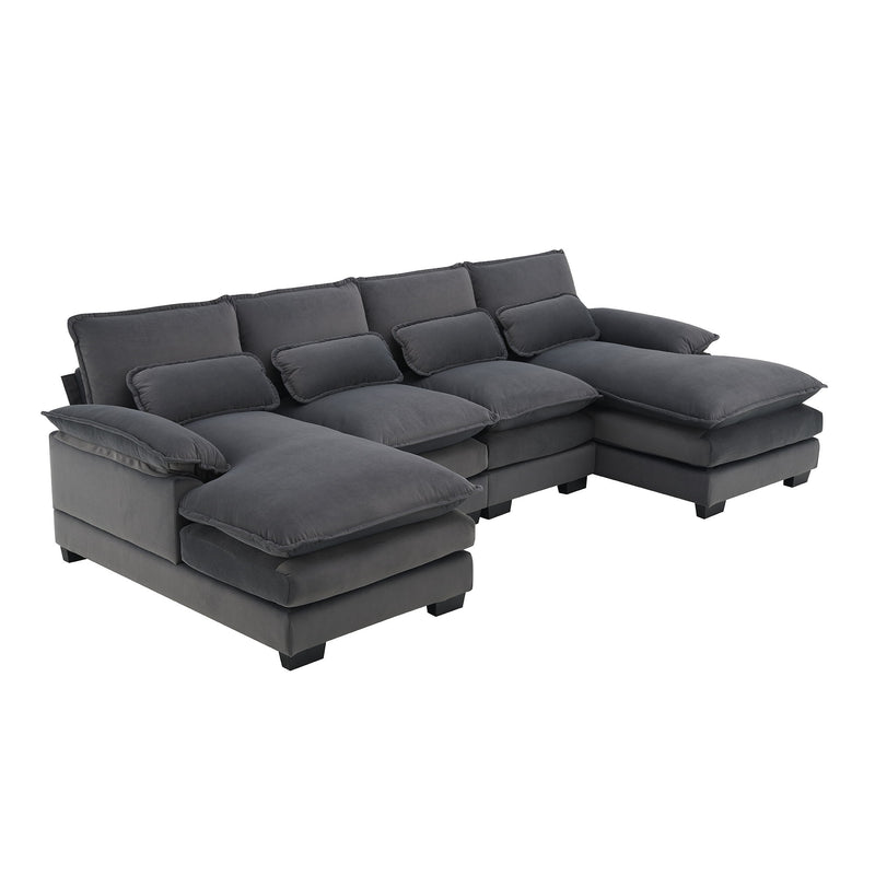 Modern U-Shaped Sectional Sofa With Waist Pillows, 6 Seat Upholstered Symmetrical Sofa Furniture, Sleeper Sofa Couch With Chaise Lounge For Living Room