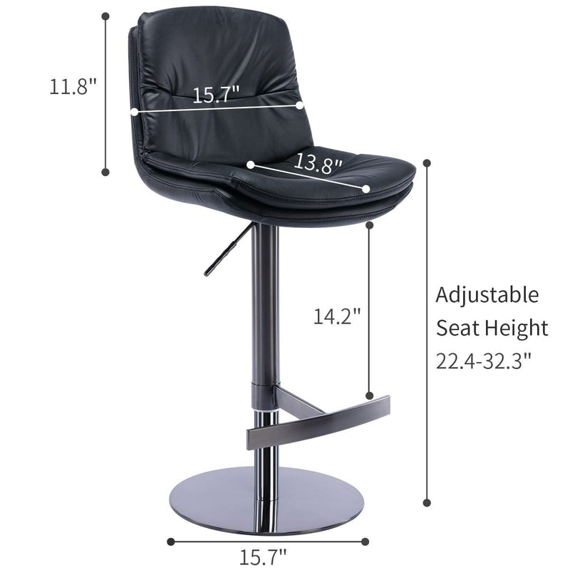 Swivel Bar Stool, Black Titanium Stainless Steel Base And Footrest, Grade, Faux Leather Bar Chair With Backrest