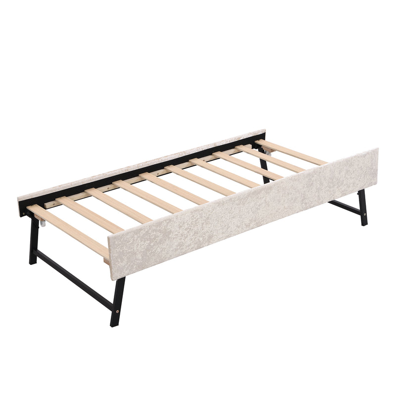 Twin Size Snowflake Velvet Daybed with Trundle and USB Charging Design,Beige