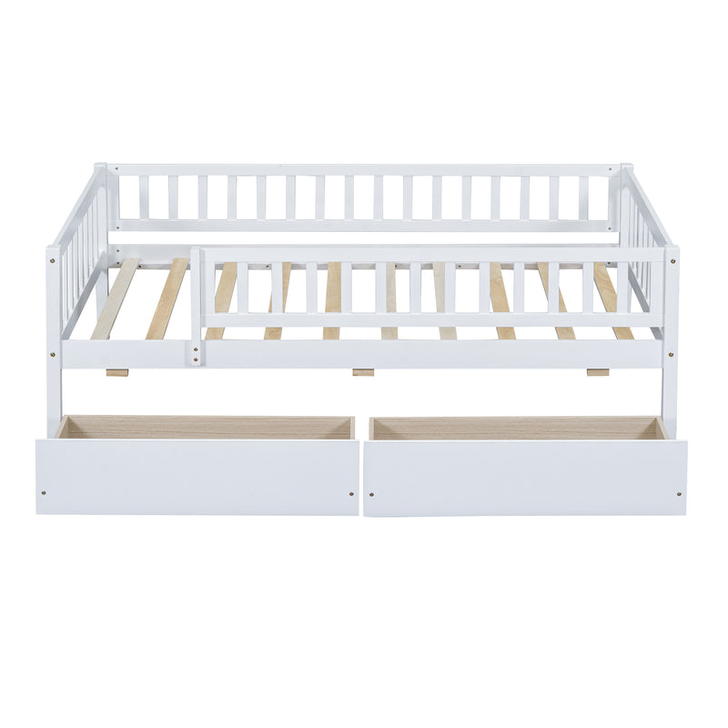 Twin Size Daybed Wood Bed with Two Drawers , White